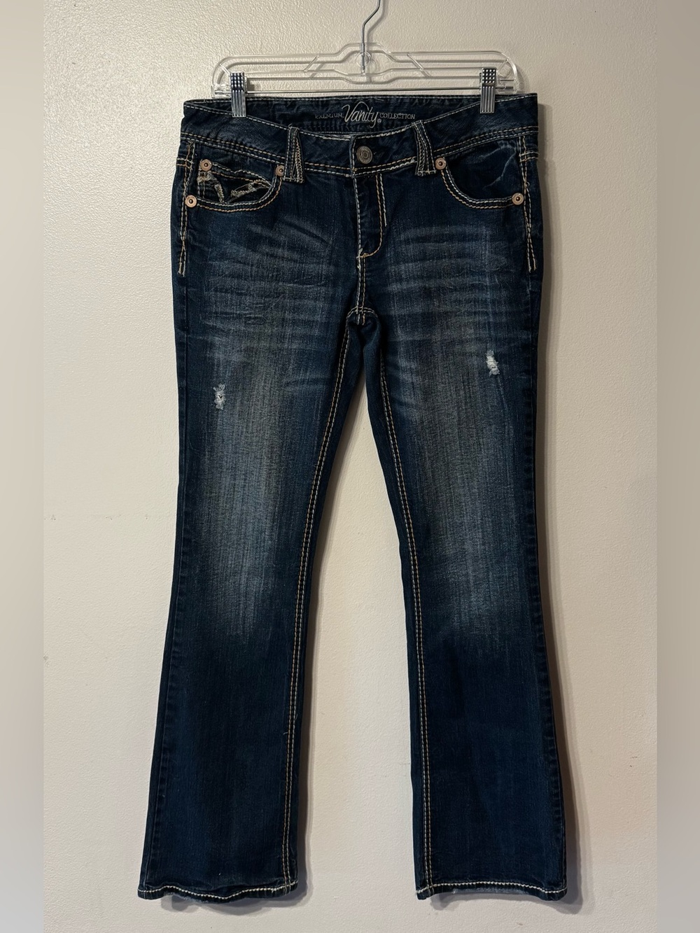 Vanity Premium Jeans Womens Size 30 Bootcut Y2K Embroidered Distressed Dark Wash